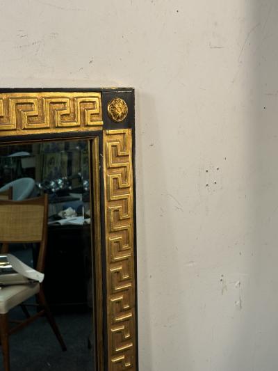 MODERN NEOCLASSICAL BLACK AND GOLD WOOD GREEK KEY MIRROR