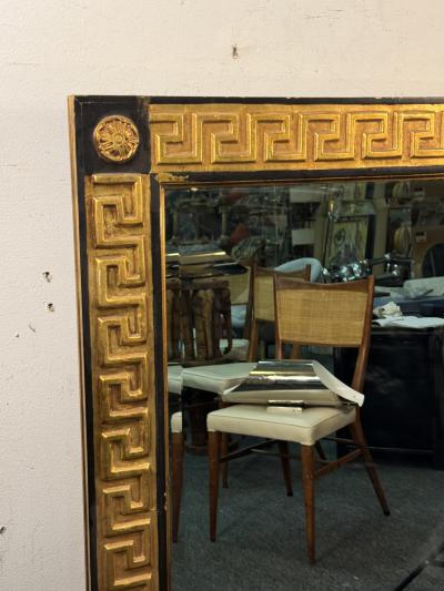 MODERN NEOCLASSICAL BLACK AND GOLD WOOD GREEK KEY MIRROR