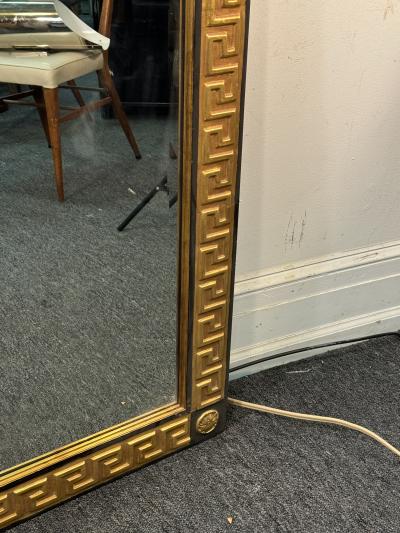 MODERN NEOCLASSICAL BLACK AND GOLD WOOD GREEK KEY MIRROR