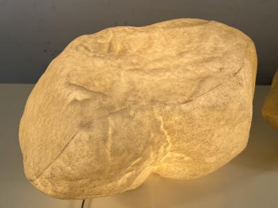 MODERN PAIR OF CAST PLASTIC LARGE AND SMALL ILLUMINATED ROCKS