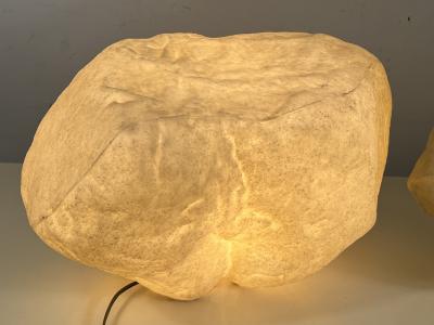 MODERN PAIR OF CAST PLASTIC LARGE AND SMALL ILLUMINATED ROCKS