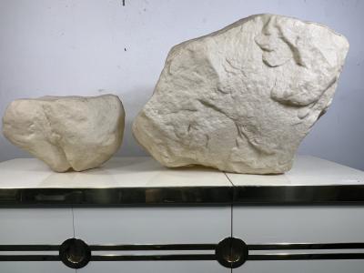 MODERN PAIR OF CAST PLASTIC LARGE AND SMALL ILLUMINATED ROCKS