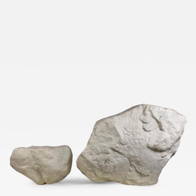 MODERN PAIR OF CAST PLASTIC LARGE AND SMALL ILLUMINATED ROCKS