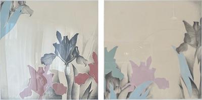 MODERN PAIR OF IRIS PAINTINGS BY CAROL SCOTT