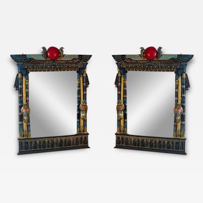 MODERN PAIR OF MULTI COLOR EGYPTIAN MOTIF MIRRORS
