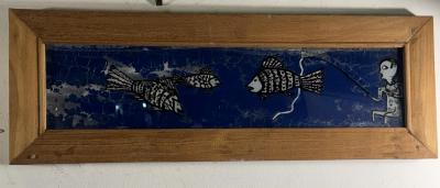 MODERN PAIR OF REVERSE PAINTINGS ON GLASS MAN FISHING