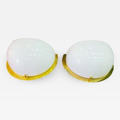 MODERN PAIR OF WHITE GLASS AND BRASS SCONCES