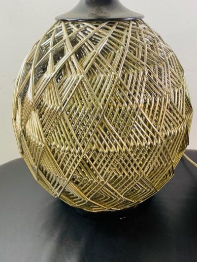 MODERN PAIR OF WOVEN CHROME SPHERE LAMPS