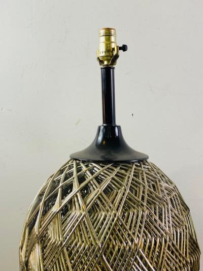 MODERN PAIR OF WOVEN CHROME SPHERE LAMPS