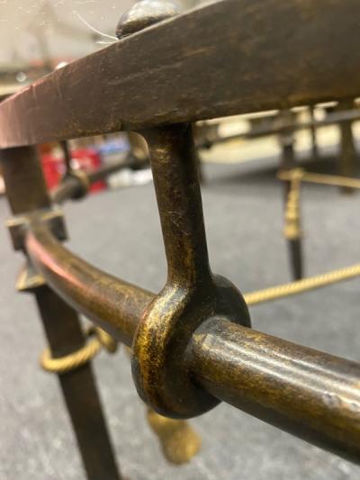 MODERN PATINATED BRONZE METAL AND GILT ROPE AND TASSEL COFFEE TABLE