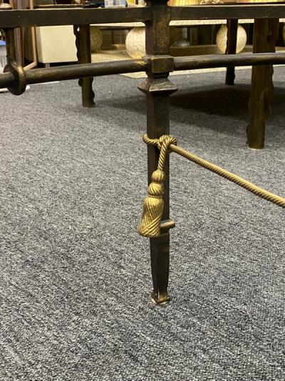 MODERN PATINATED BRONZE METAL AND GILT ROPE AND TASSEL COFFEE TABLE