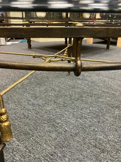 MODERN PATINATED BRONZE METAL AND GILT ROPE AND TASSEL COFFEE TABLE