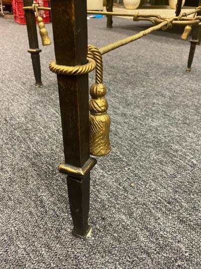 MODERN PATINATED BRONZE METAL AND GILT ROPE AND TASSEL COFFEE TABLE