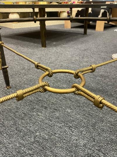 MODERN PATINATED BRONZE METAL AND GILT ROPE AND TASSEL COFFEE TABLE
