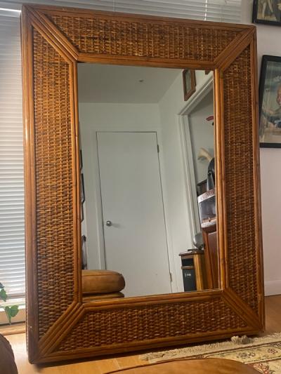 MODERN RATTAN AND BAMBOO RECTANGULAR MIRROR