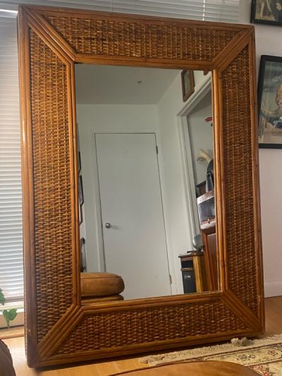 MODERN RATTAN AND BAMBOO RECTANGULAR MIRROR