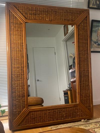 MODERN RATTAN AND BAMBOO RECTANGULAR MIRROR