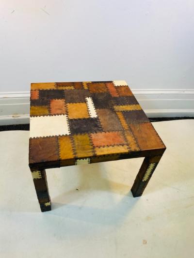 MODERN STUDDED LEATHER PATCHWORK TABLE