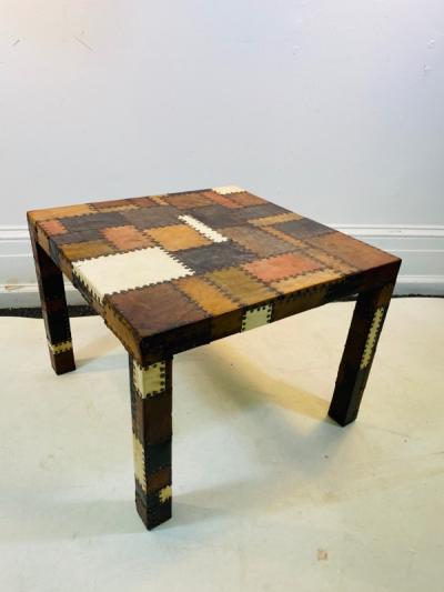 MODERN STUDDED LEATHER PATCHWORK TABLE