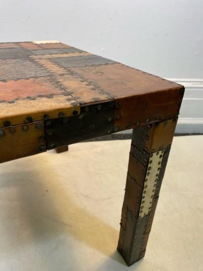 MODERN STUDDED LEATHER PATCHWORK TABLE