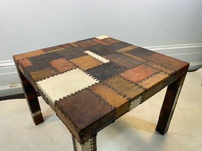 MODERN STUDDED LEATHER PATCHWORK TABLE