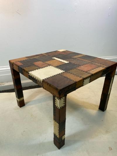 MODERN STUDDED LEATHER PATCHWORK TABLE