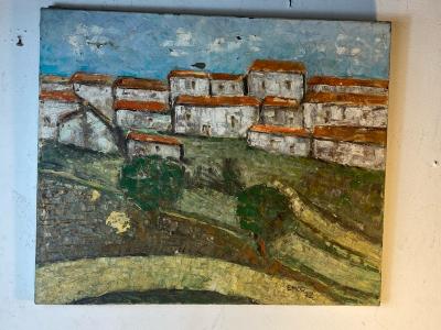 MODERN TUSCANY HILLSIDE VILLAGE PAINTING