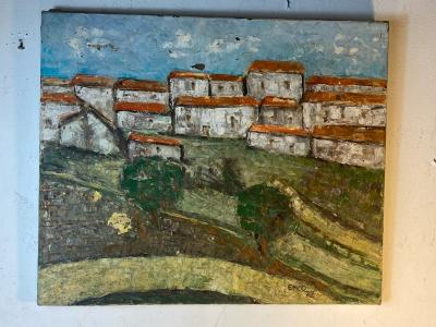 MODERN TUSCANY HILLSIDE VILLAGE PAINTING