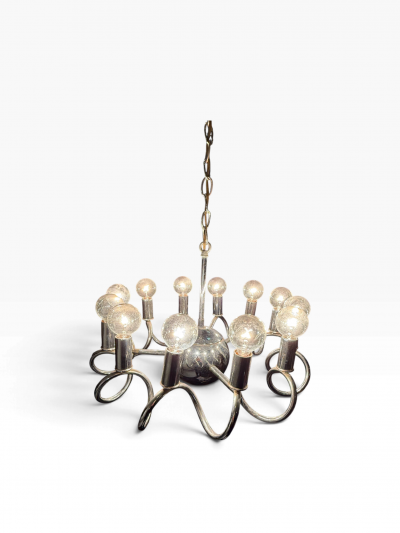 MODERNIST 1970S CHROME SPIRAL 12 LIGHT CHANDELIER