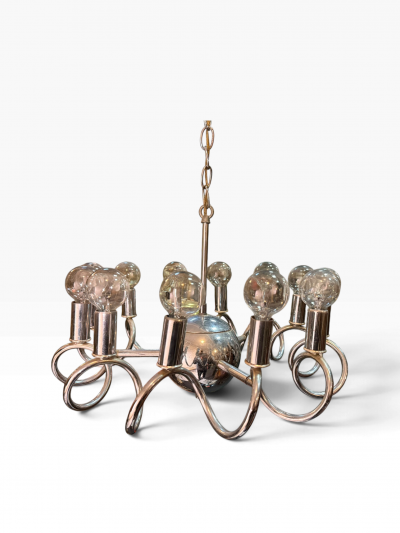 MODERNIST 1970S CHROME SPIRAL 12 LIGHT CHANDELIER