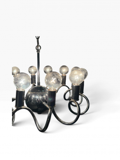 MODERNIST 1970S CHROME SPIRAL 12 LIGHT CHANDELIER