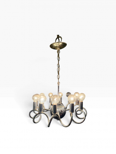 MODERNIST 1970S CHROME SPIRAL 12 LIGHT CHANDELIER