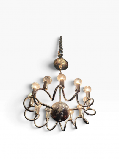 MODERNIST 1970S CHROME SPIRAL 12 LIGHT CHANDELIER