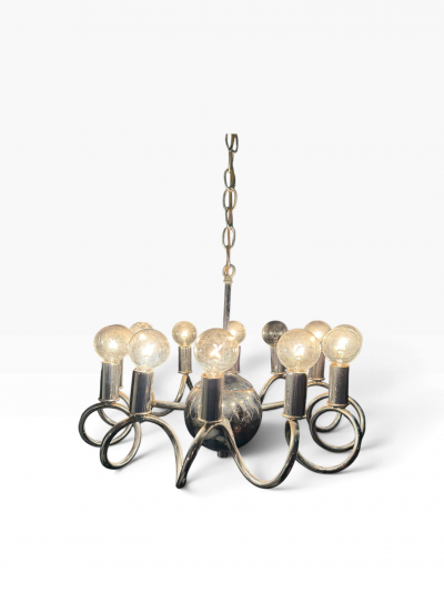 MODERNIST 1970S CHROME SPIRAL 12 LIGHT CHANDELIER
