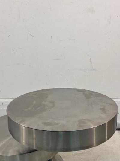 MODERNIST 3 TIER BRUSHED NICKEL SWIVEL TABLE IN THE MANNER OF GABRIELLA CRESPI