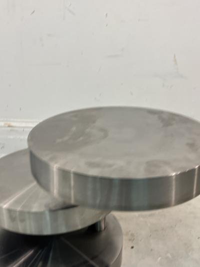 MODERNIST 3 TIER BRUSHED NICKEL SWIVEL TABLE IN THE MANNER OF GABRIELLA CRESPI