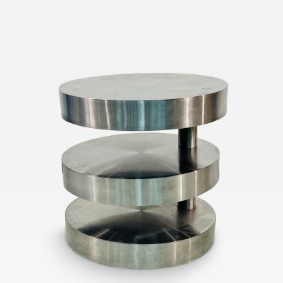 MODERNIST 3 TIER BRUSHED NICKEL SWIVEL TABLE IN THE MANNER OF GABRIELLA CRESPI