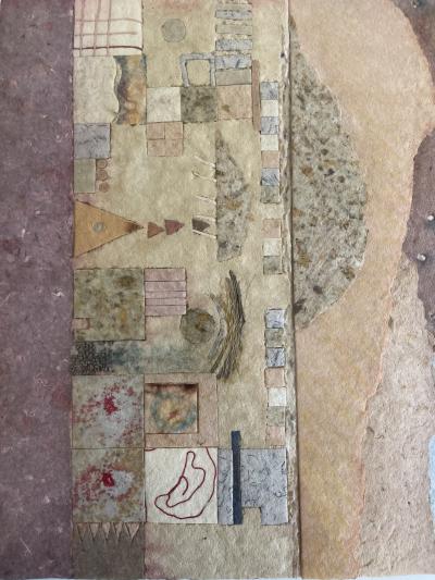 MODERNIST ABSTRACT CUT COLORED AND SHAPED WOOL LUCITE FRAMED ART