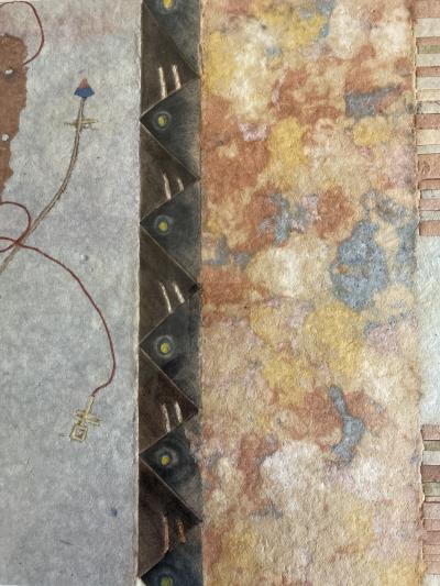 MODERNIST ABSTRACT CUT COLORED AND SHAPED WOOL LUCITE FRAMED ART