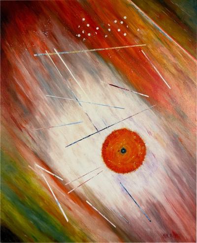 MODERNIST ABSTRACT PAINTING OCULUS SIGNED