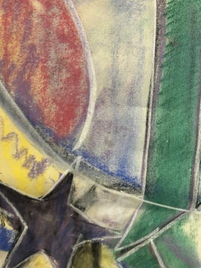 MODERNIST ABSTRACT WITH STAR CUBISTIC PASTEL DRAWING IN CERUSED FRAME