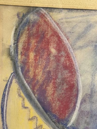 MODERNIST ABSTRACT WITH STAR CUBISTIC PASTEL DRAWING IN CERUSED FRAME