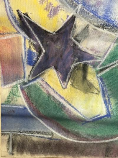 MODERNIST ABSTRACT WITH STAR CUBISTIC PASTEL DRAWING IN CERUSED FRAME