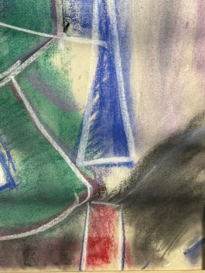 MODERNIST ABSTRACT WITH STAR CUBISTIC PASTEL DRAWING IN CERUSED FRAME