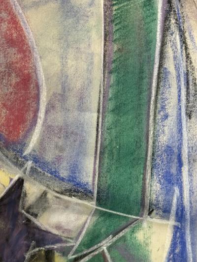 MODERNIST ABSTRACT WITH STAR CUBISTIC PASTEL DRAWING IN CERUSED FRAME