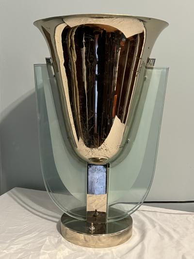 MODERNIST ART DECO CHROME AND GLASS TABLE TORCHIERE