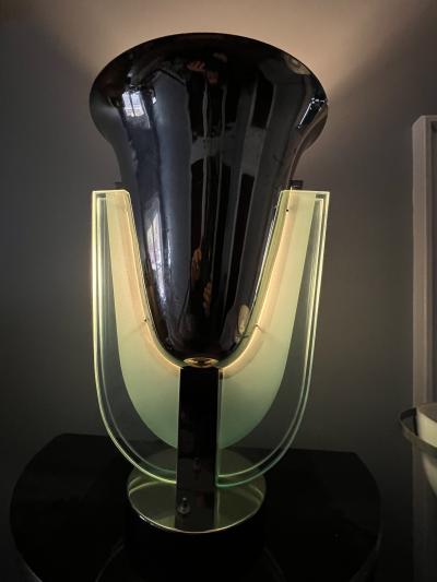 MODERNIST ART DECO CHROME AND GLASS TABLE TORCHIERE