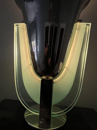 MODERNIST ART DECO CHROME AND GLASS TABLE TORCHIERE