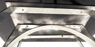 MODERNIST ART DECO CHROME BAND AND BLACK LACQUER CONSOLE DINING TABLE