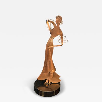 MODERNIST ART DECO COPPER STYLIZED DANCER ON BAKELITE LAMINATE WOOD BASE